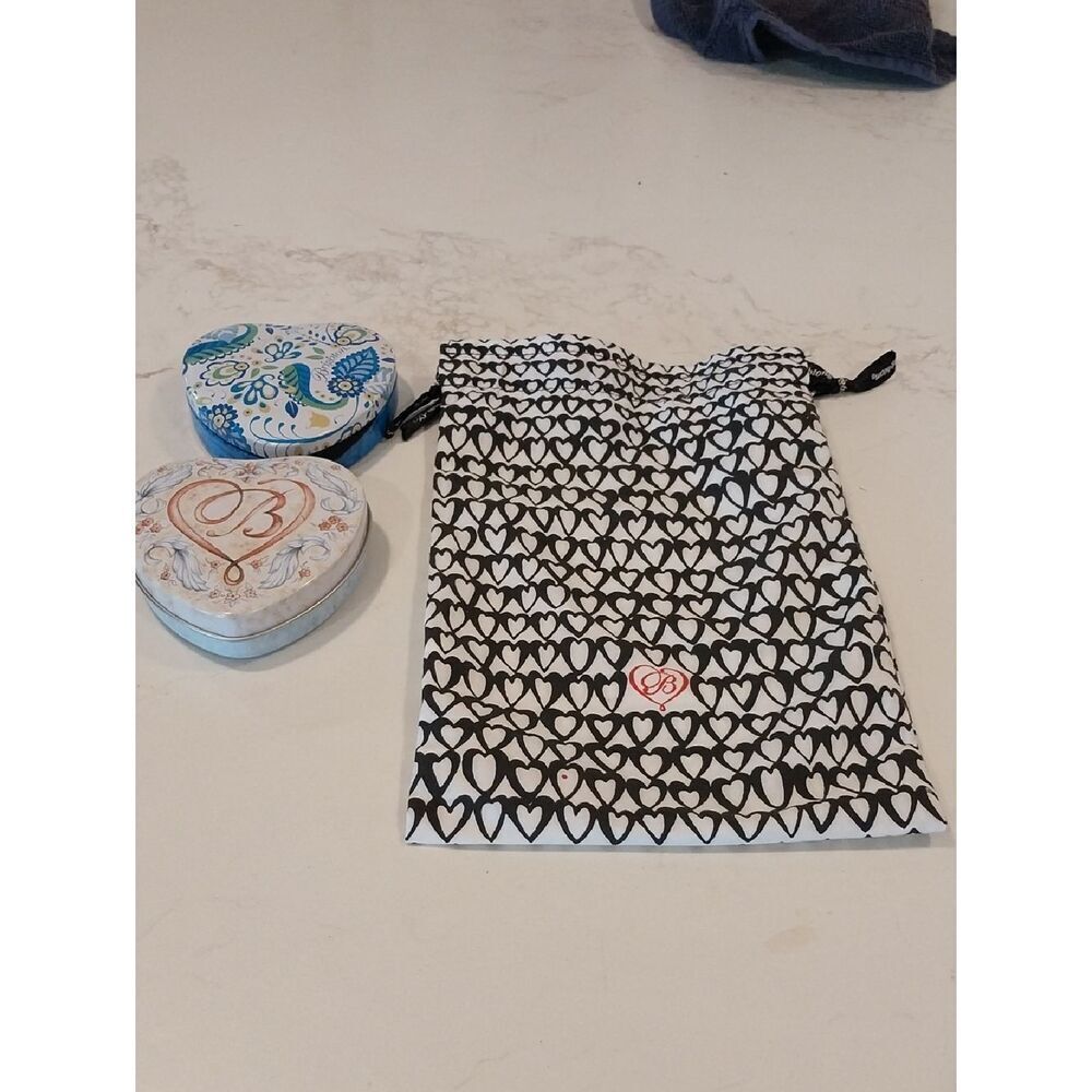 BRIGHTON Black & White Heart Drawstring Pouch with Red Accent and Two Heart Boxe